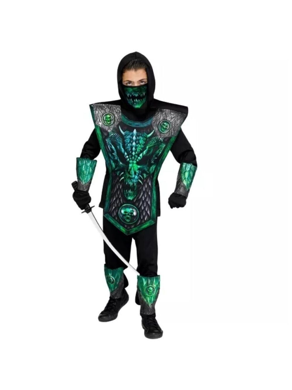 Green Deluxe Dragon Ninja Halloween Costume Boys Size M 8-10